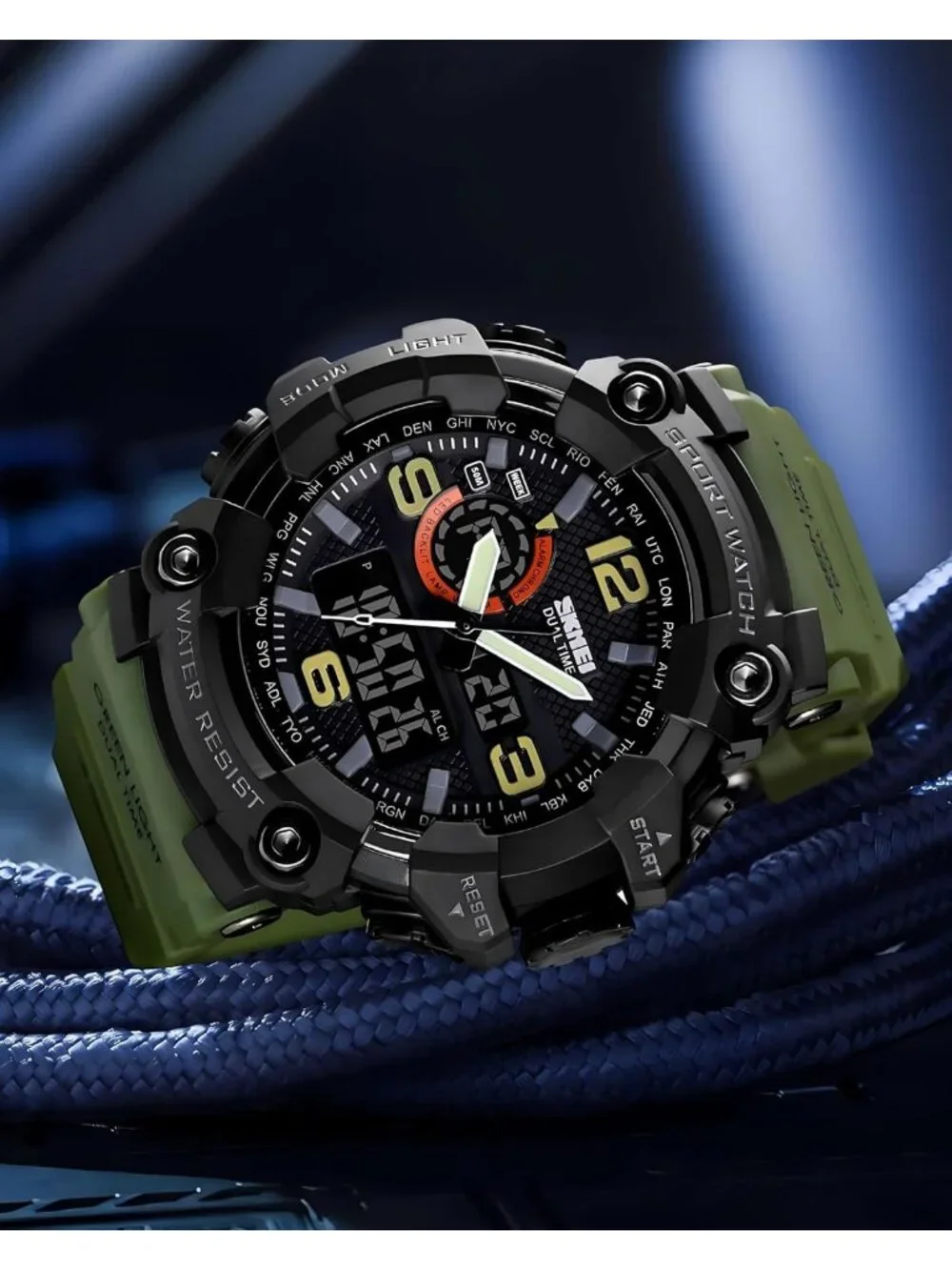 Men Army&Green Analog Quartz S-Shock Waterproof Outdoor Sports LED Digital Watch